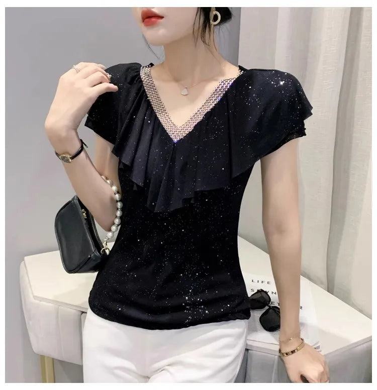 Women's T-Shirt Chic Luxury Mesh Tops