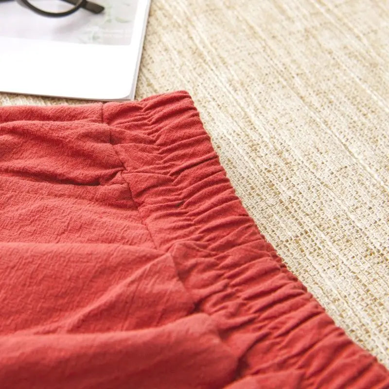 Woman Pants Casual Cotton Linen LOOSE Solid Ankle-Length Pants Elastic Waist