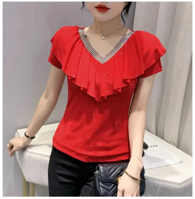 Women's T-Shirt Chic Luxury Mesh Tops