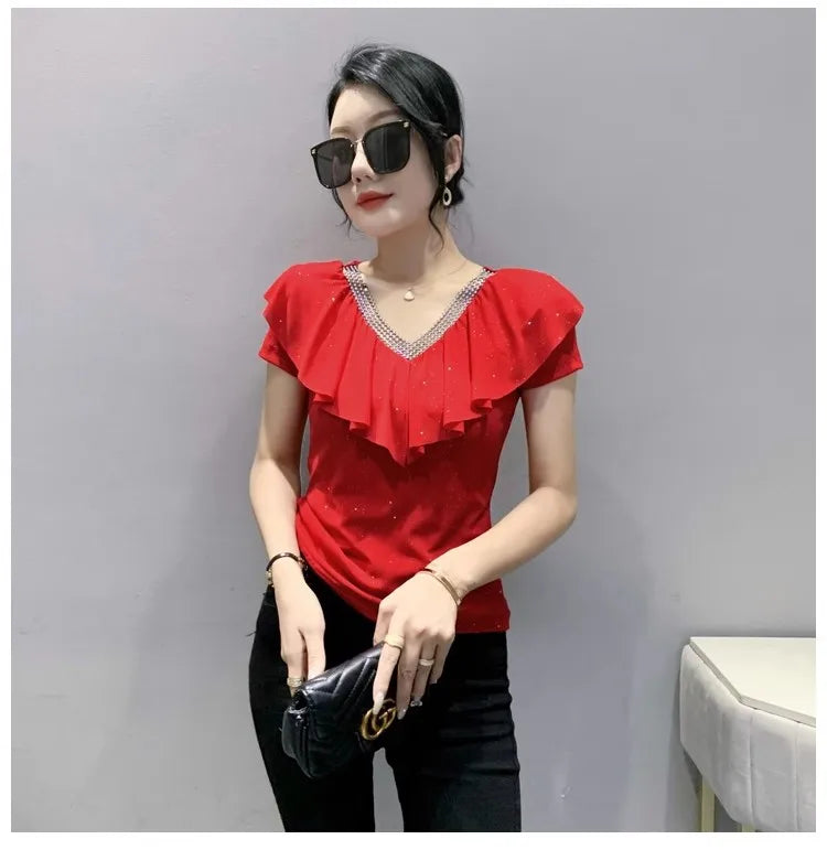 Women's T-Shirt Chic Luxury Mesh Tops