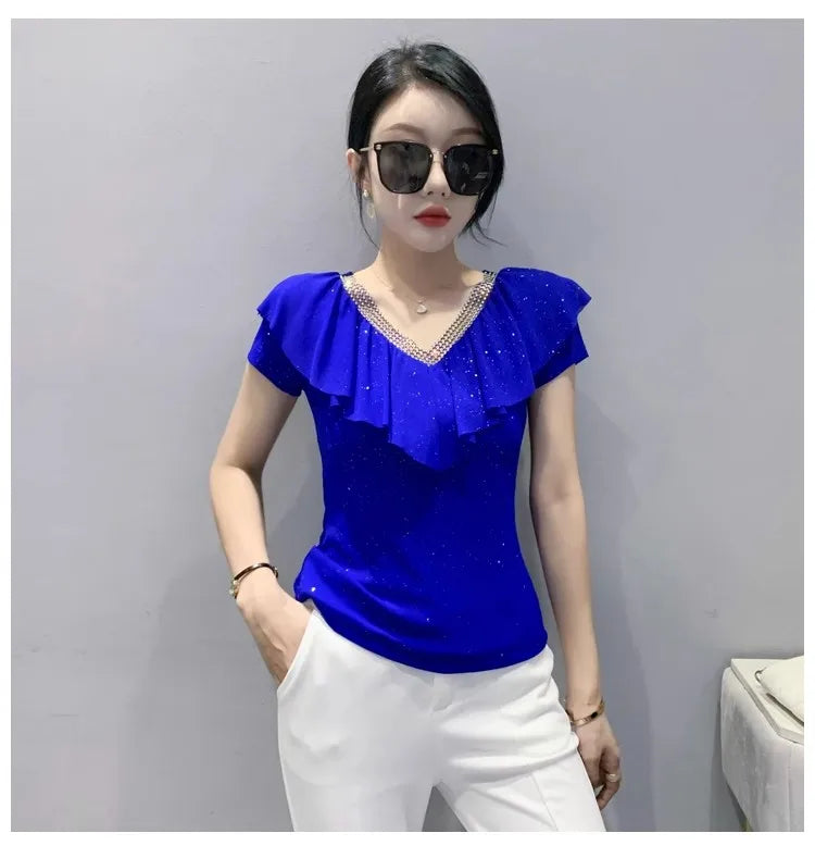 Women's T-Shirt Chic Luxury Mesh Tops