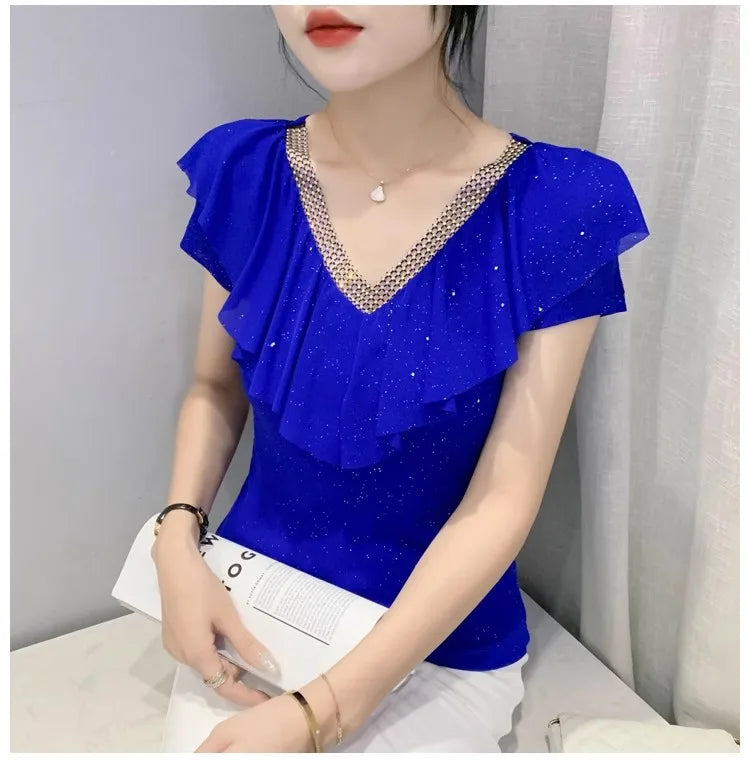 Women's T-Shirt Chic Luxury Mesh Tops