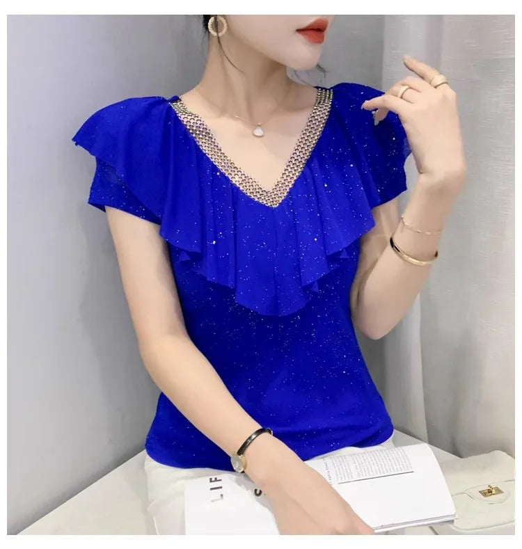 Women's T-Shirt Chic Luxury Mesh Tops