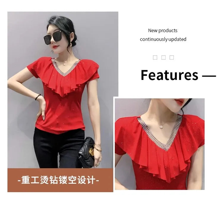 Women's T-Shirt Chic Luxury Mesh Tops