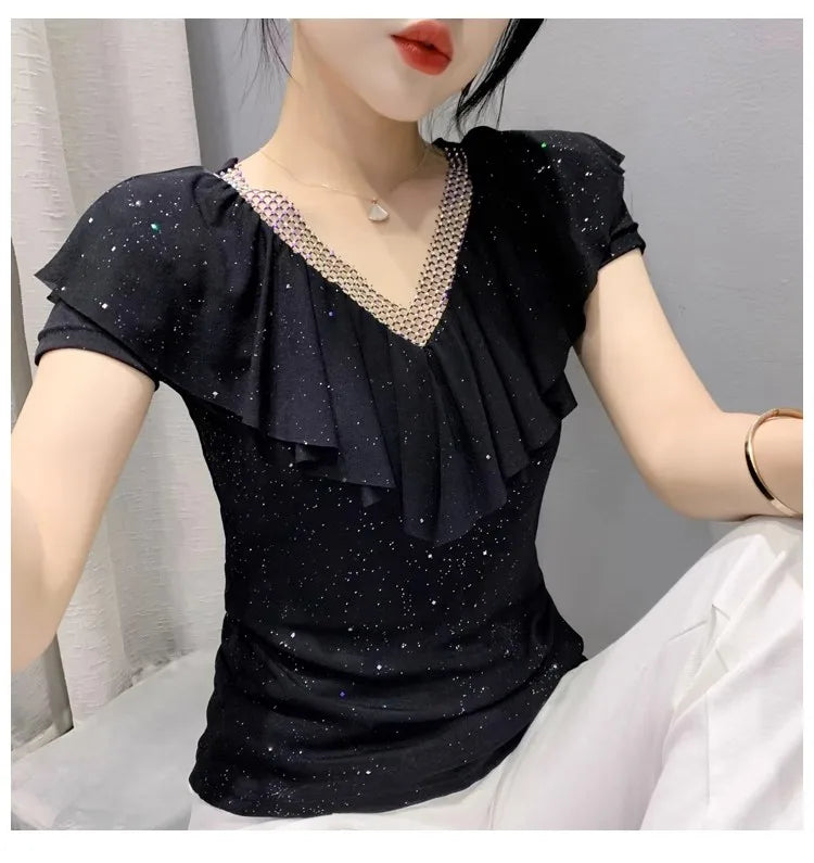 Women's T-Shirt Chic Luxury Mesh Tops