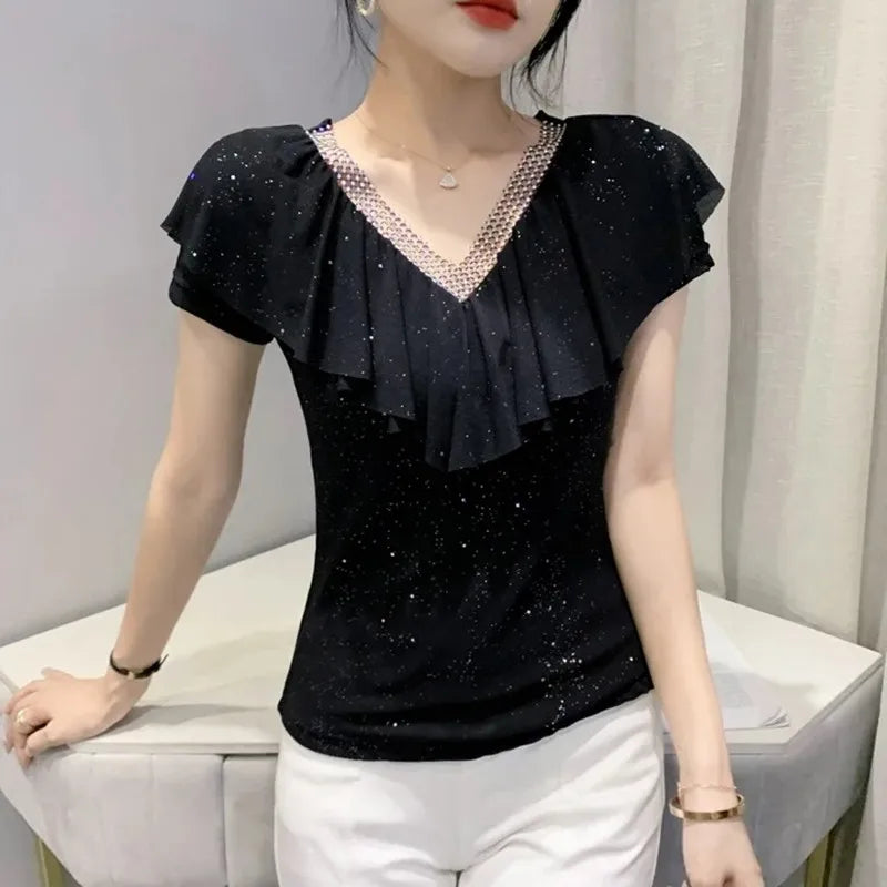 Women's T-Shirt Chic Luxury Mesh Tops