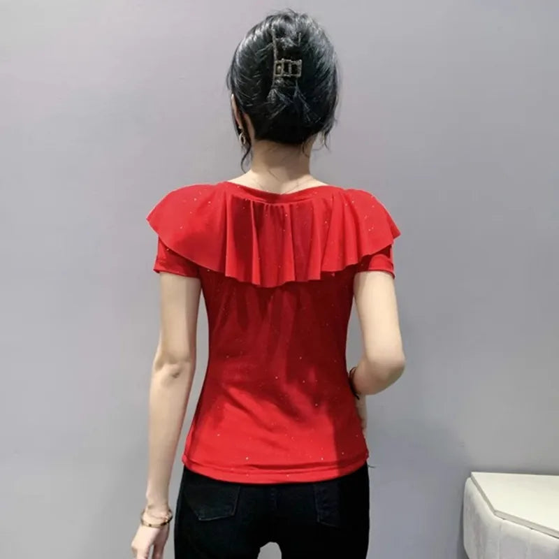 Women's T-Shirt Chic Luxury Mesh Tops