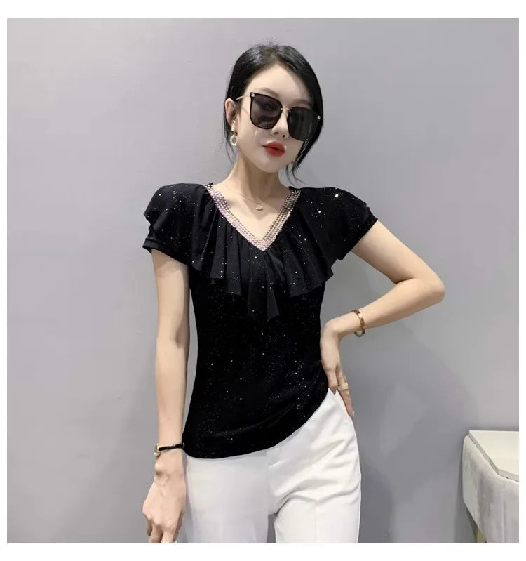 Women's T-Shirt Chic Luxury Mesh Tops
