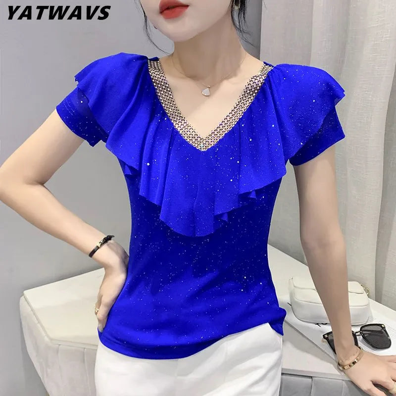 Women's T-Shirt Chic Luxury Mesh Tops