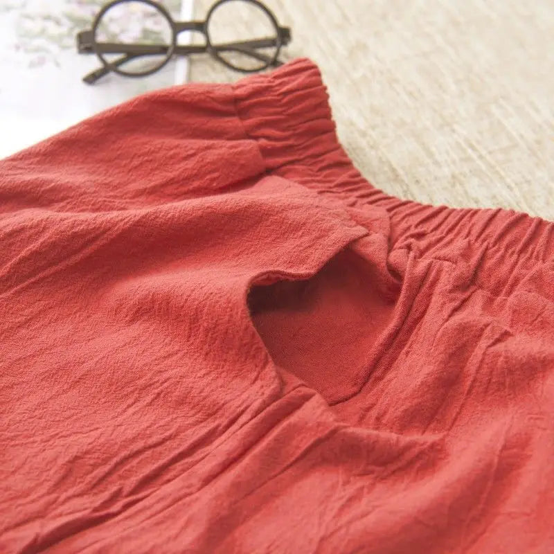 Woman Pants Casual Cotton Linen LOOSE Solid Ankle-Length Pants Elastic Waist