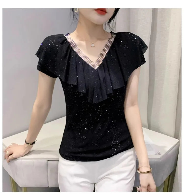 Women's T-Shirt Chic Luxury Mesh Tops