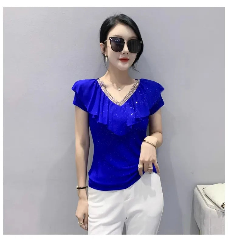 Women's T-Shirt Chic Luxury Mesh Tops