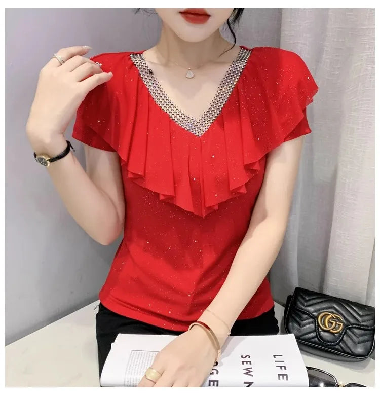 Women's T-Shirt Chic Luxury Mesh Tops