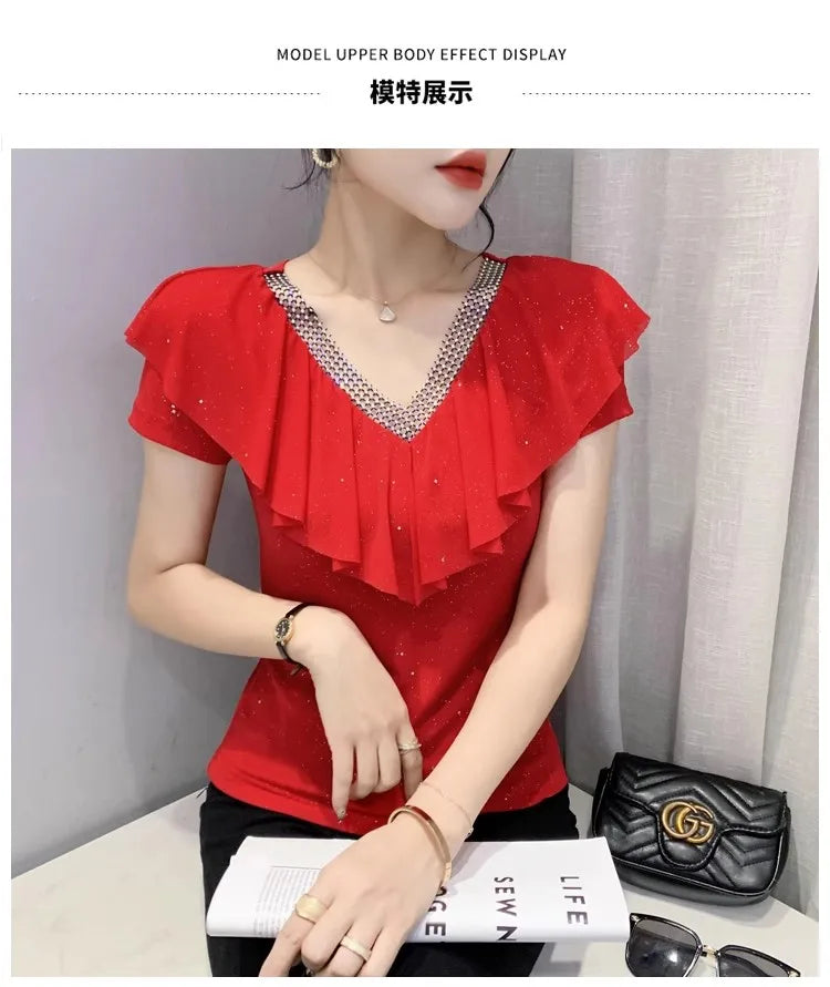 Women's T-Shirt Chic Luxury Mesh Tops