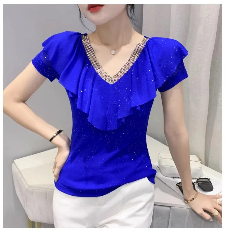 Women's T-Shirt Chic Luxury Mesh Tops