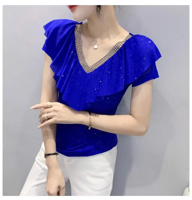 Women's T-Shirt Chic Luxury Mesh Tops