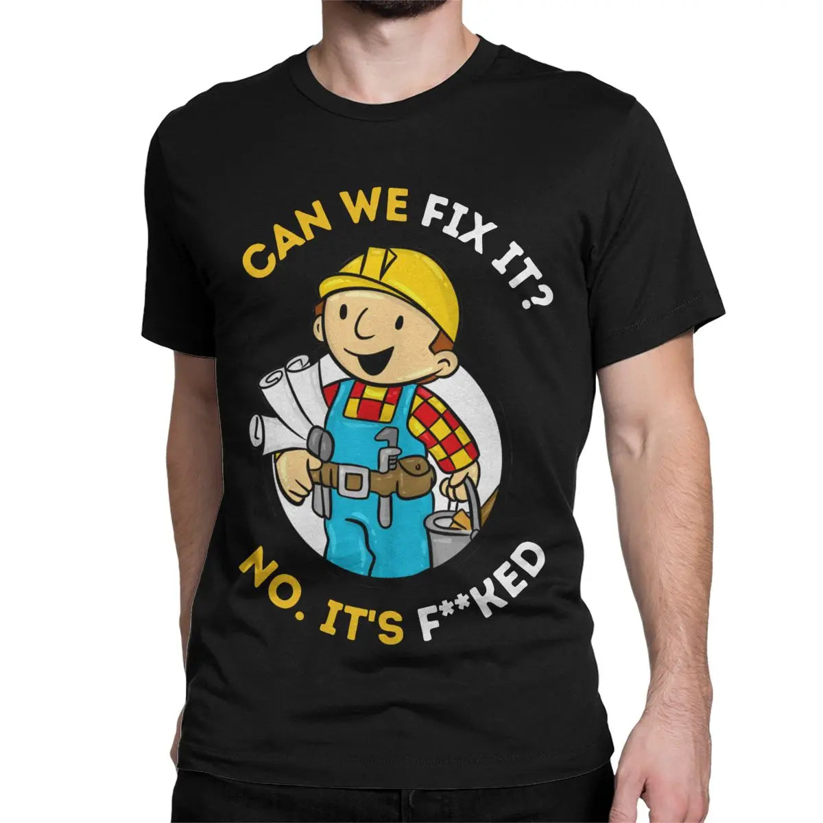 Can We Fix It Repair Man Crazy Tees Short Sleeve Crewneck T-Shirts Cotton