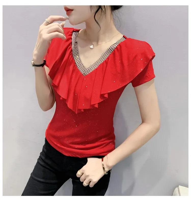 Women's T-Shirt Chic Luxury Mesh Tops