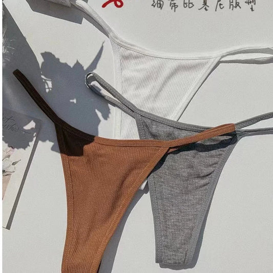 Simple Striped Thin Thongs Low Waist